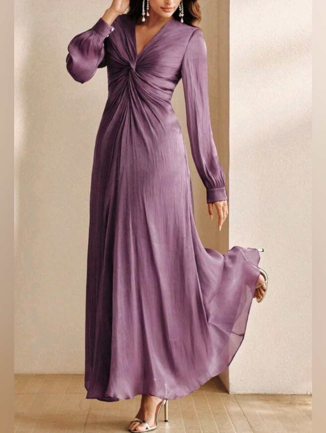 New Luxe Metallic Maxi Dress Twist Front A Line Purple